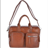 Two Section Oily Hunter Leather Work Bag Tan : 1662