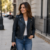 Ashwood Leather Women’s Slim Fit Biker Jacket with Gold Hardware in Black: AWL-Goldy