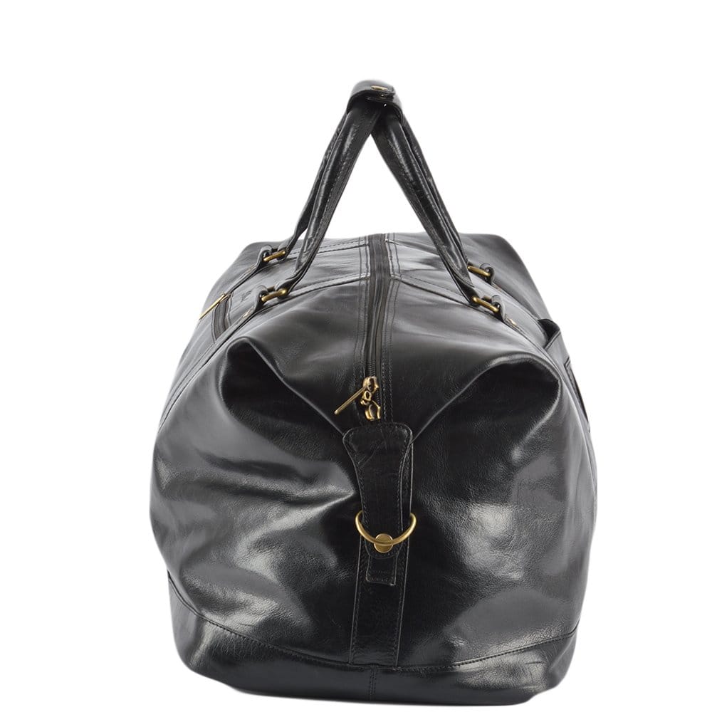 Extra Large Leather Travel Holdall Black/vt: 2081