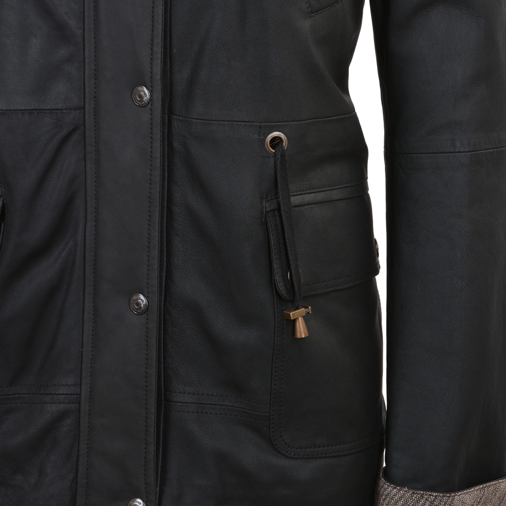 Leather Coat Black/nap: DANNY
