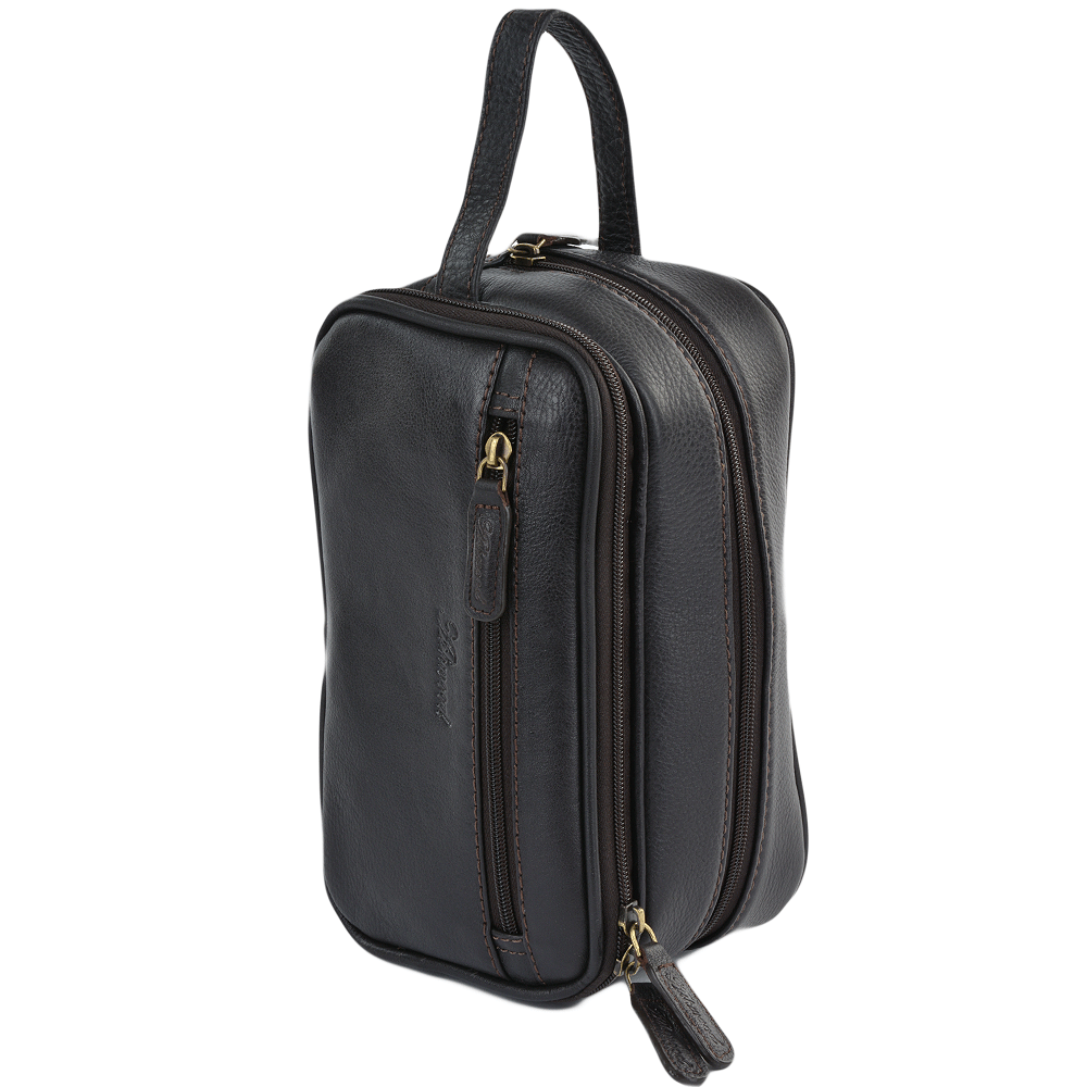 Mens Leather Washbag Brown/tum: 2080
