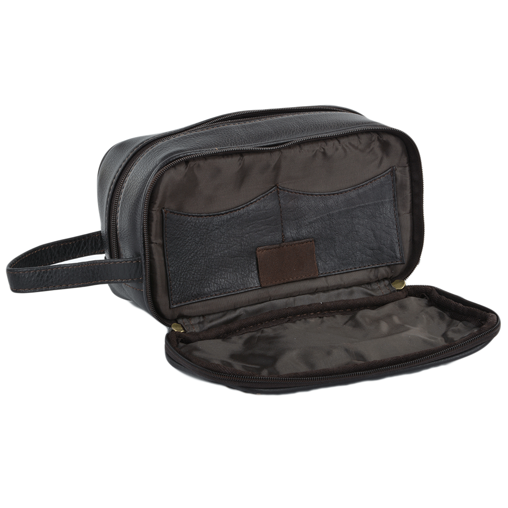 Mens Leather Washbag Brown/tum: 2080