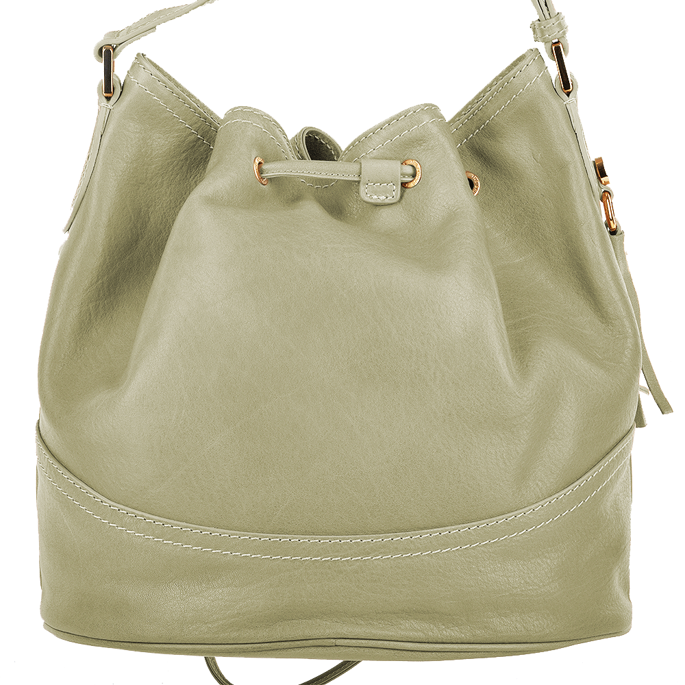 Womens Italian Leather Medium Bucket Bag Cream : 004437449 42