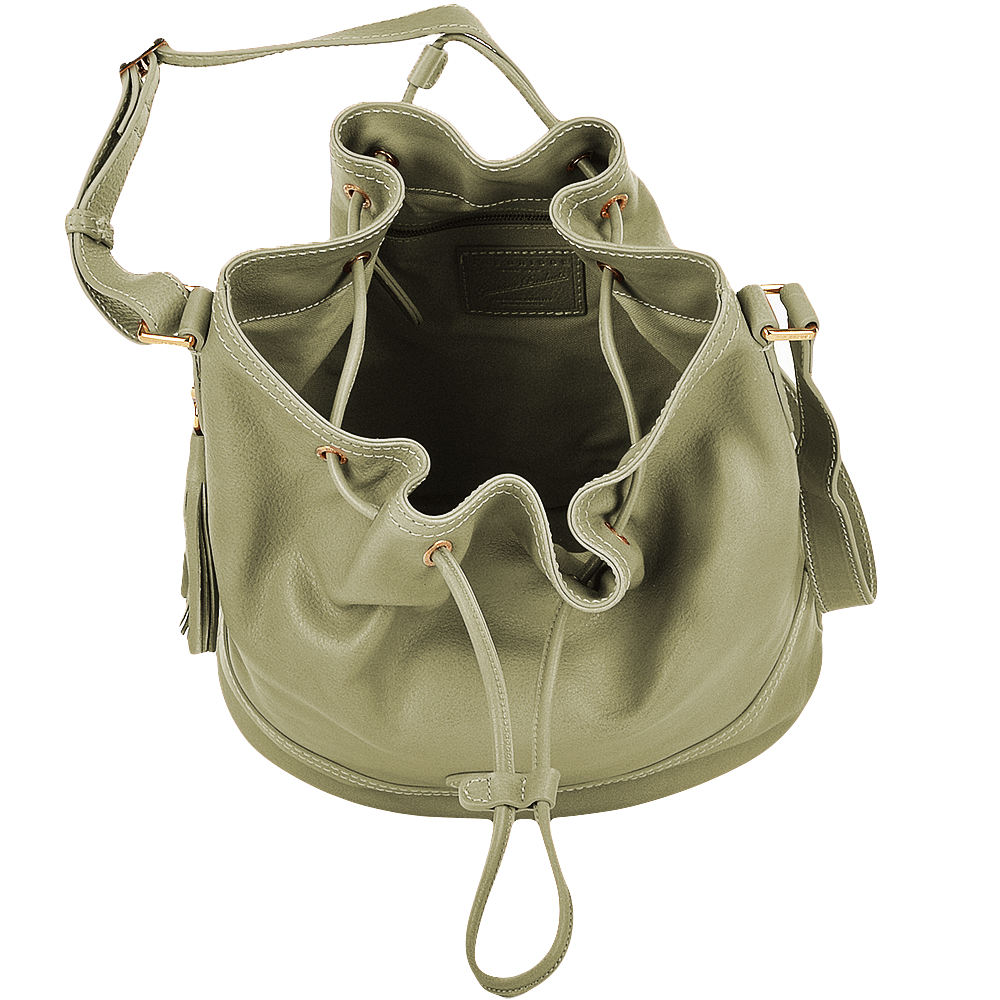 Womens Italian Leather Medium Bucket Bag Cream : 004437449 42