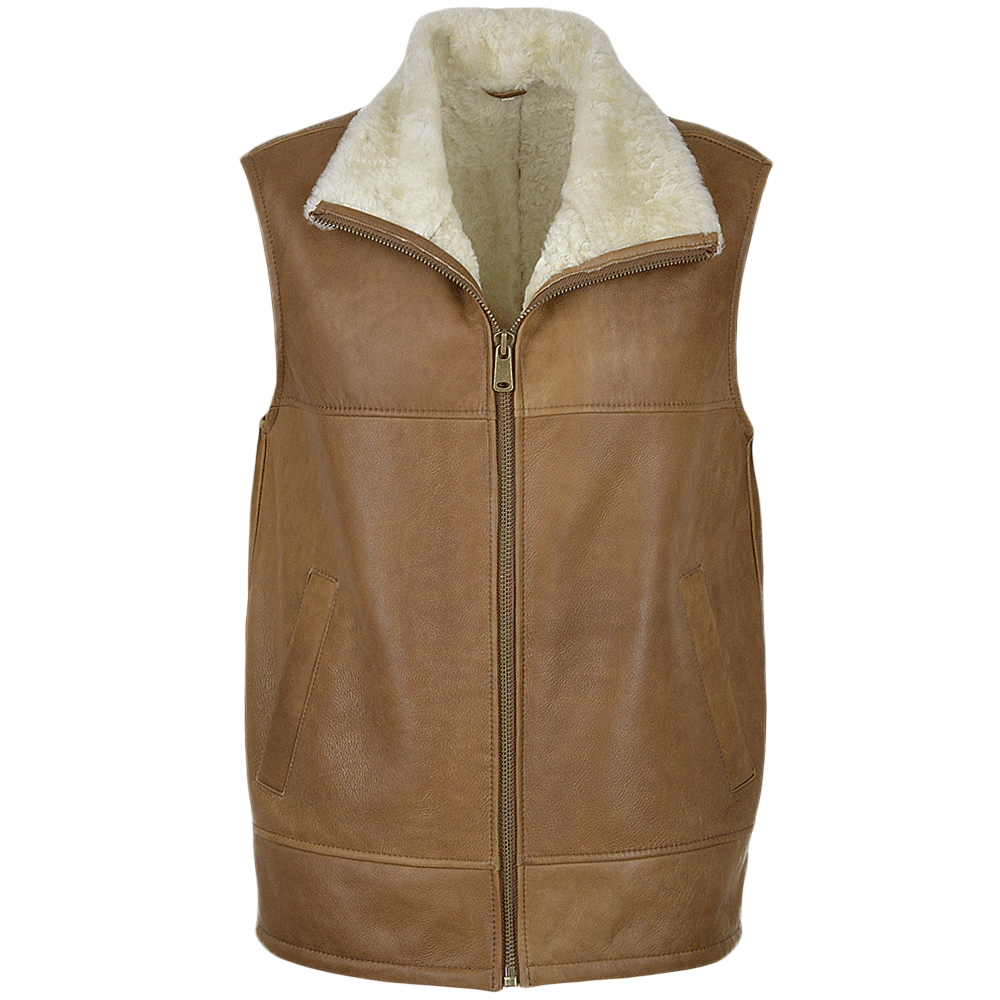 Leather Sheepskin Gillet Tan: KE-176