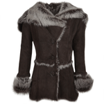 Toscana Longhaired Shearling Jacket With Large Hood Brown: KB 32 HOODED