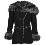 Toscana Long Haired Shearling Jacket With Large Hood Black: KB 32 HOODED