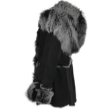Toscana Long Haired Shearling Jacket With Large Hood Black: KB 32 HOODED