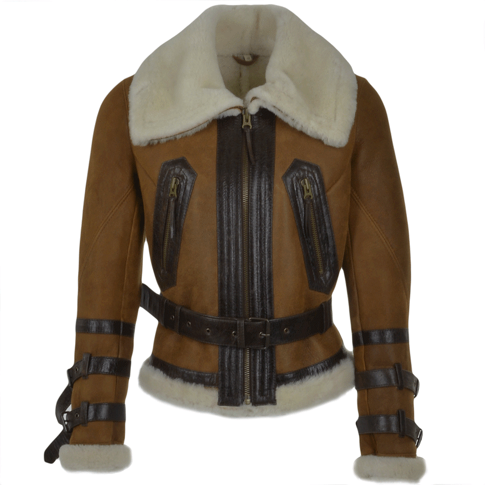 Fitted Sheepskin Aviator Flying Jacket Tan: KB-451