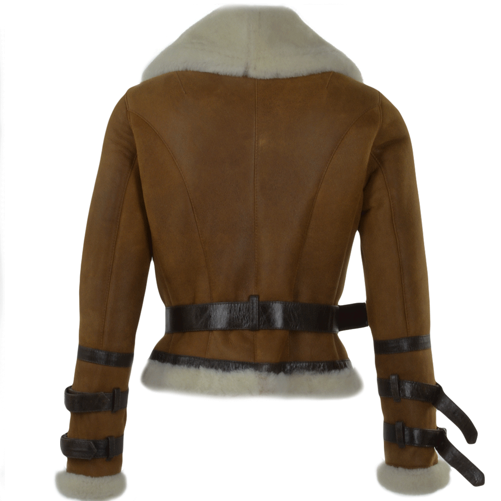 Fitted Sheepskin Aviator Flying Jacket Tan: KB-451