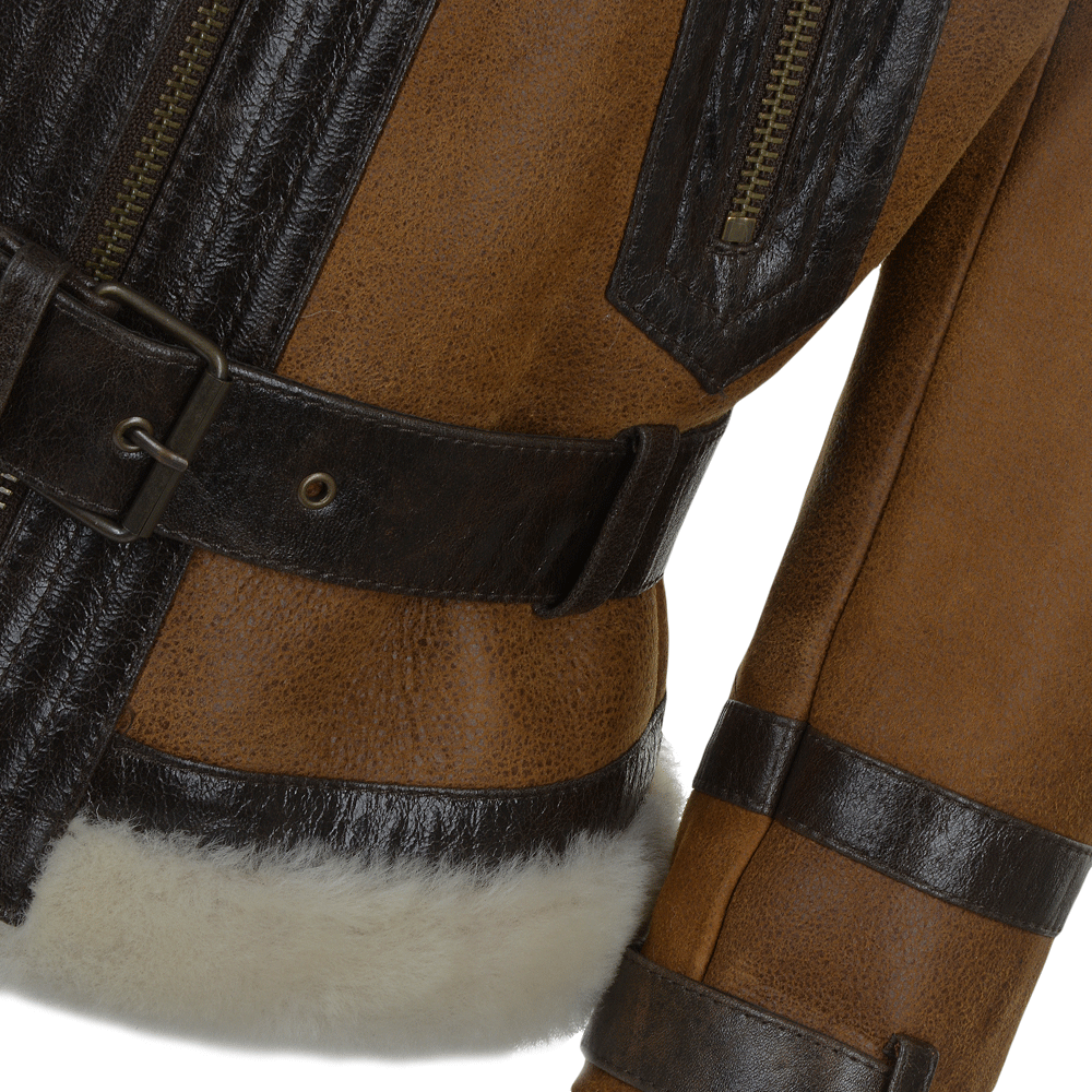 Fitted Sheepskin Aviator Flying Jacket Tan: KB-451