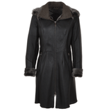 3/4 Hooded Toscana Sheepskin Coat  Brown: B-5689