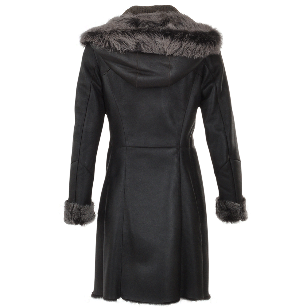 3/4 Hooded Toscana Sheepskin Coat  Brown: B-5689