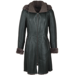 3/4 Hooded Toscana Sheepskin Coat Green: B-5689