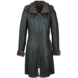 3/4 Hooded Toscana Sheepskin Coat Green: B-5689