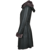 3/4 Hooded Toscana Sheepskin Coat Green: B-5689