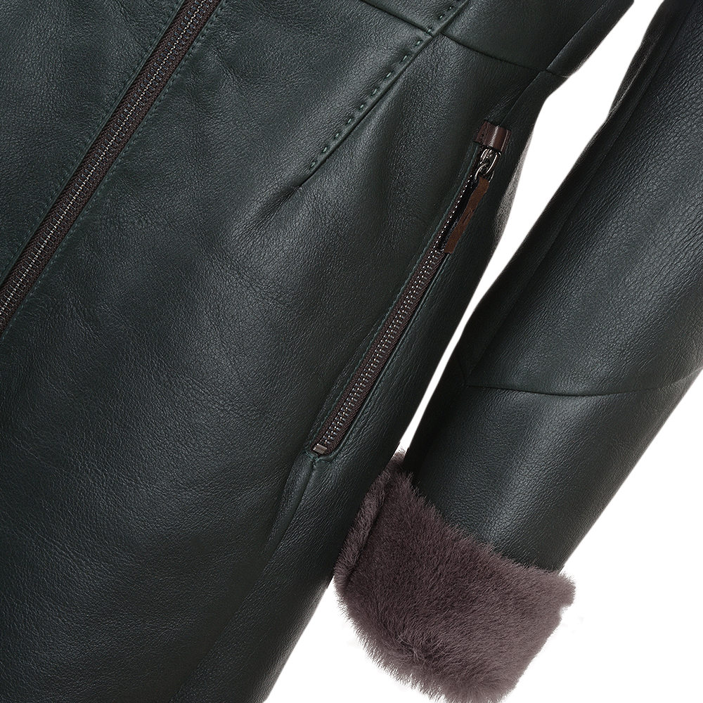 3/4 Hooded Toscana Sheepskin Coat Green: B-5689