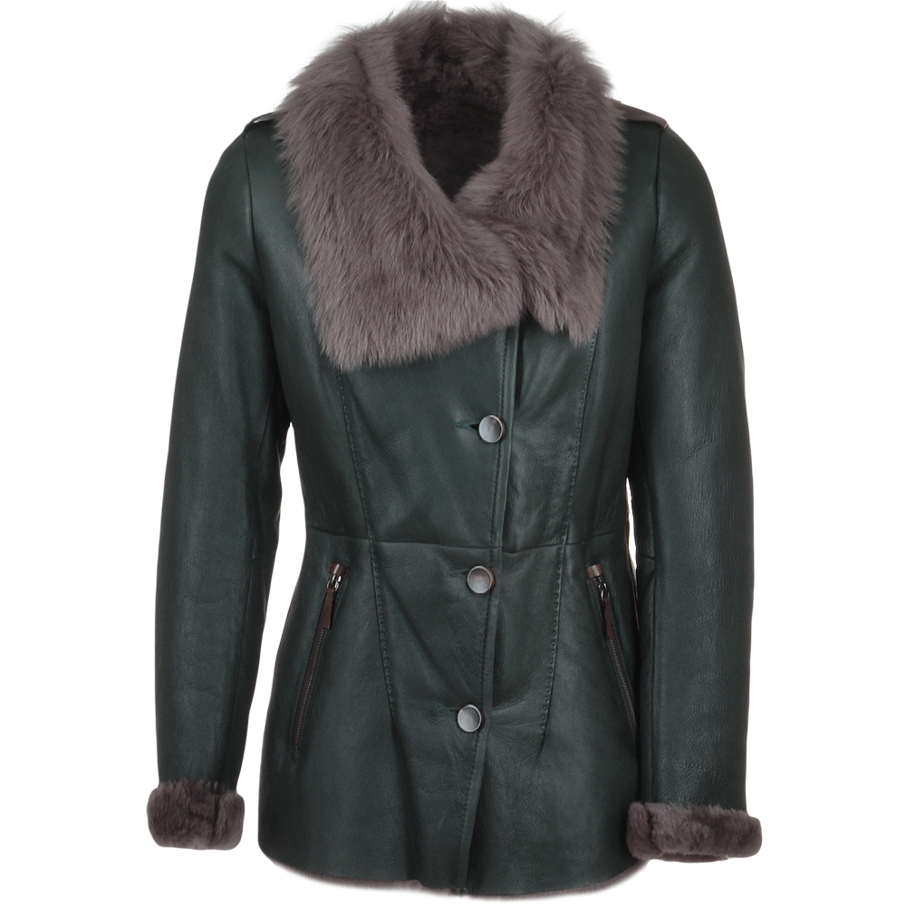 Long Haired Sheepskin Jacket Green: B-5618