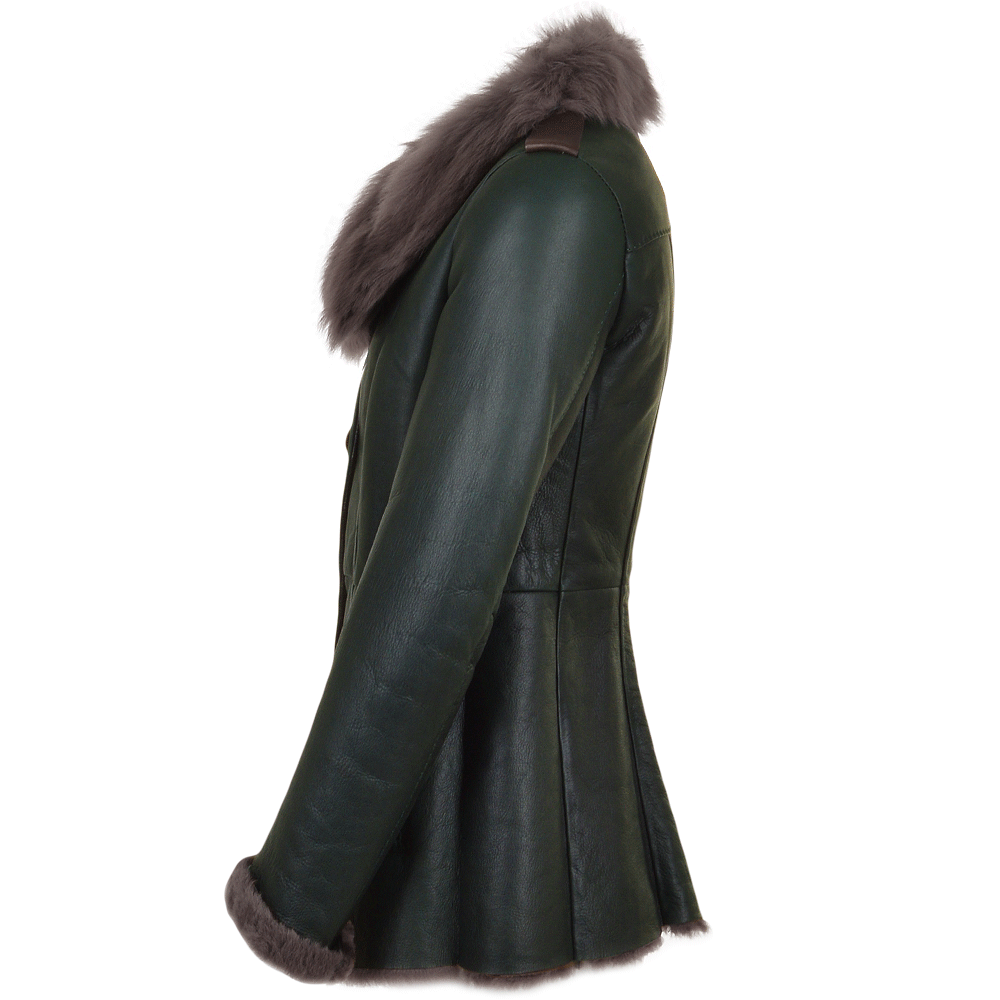Long Haired Sheepskin Jacket Green: B-5618