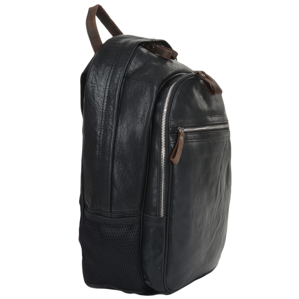 Unisex Leather Backpack Black/mud : 4555