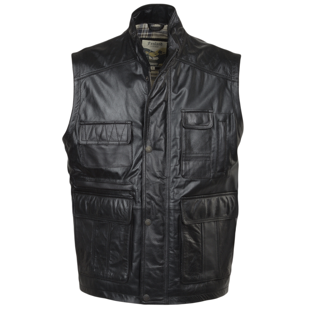 Eight Pocket Leather Gilet black/hide: HUNTER