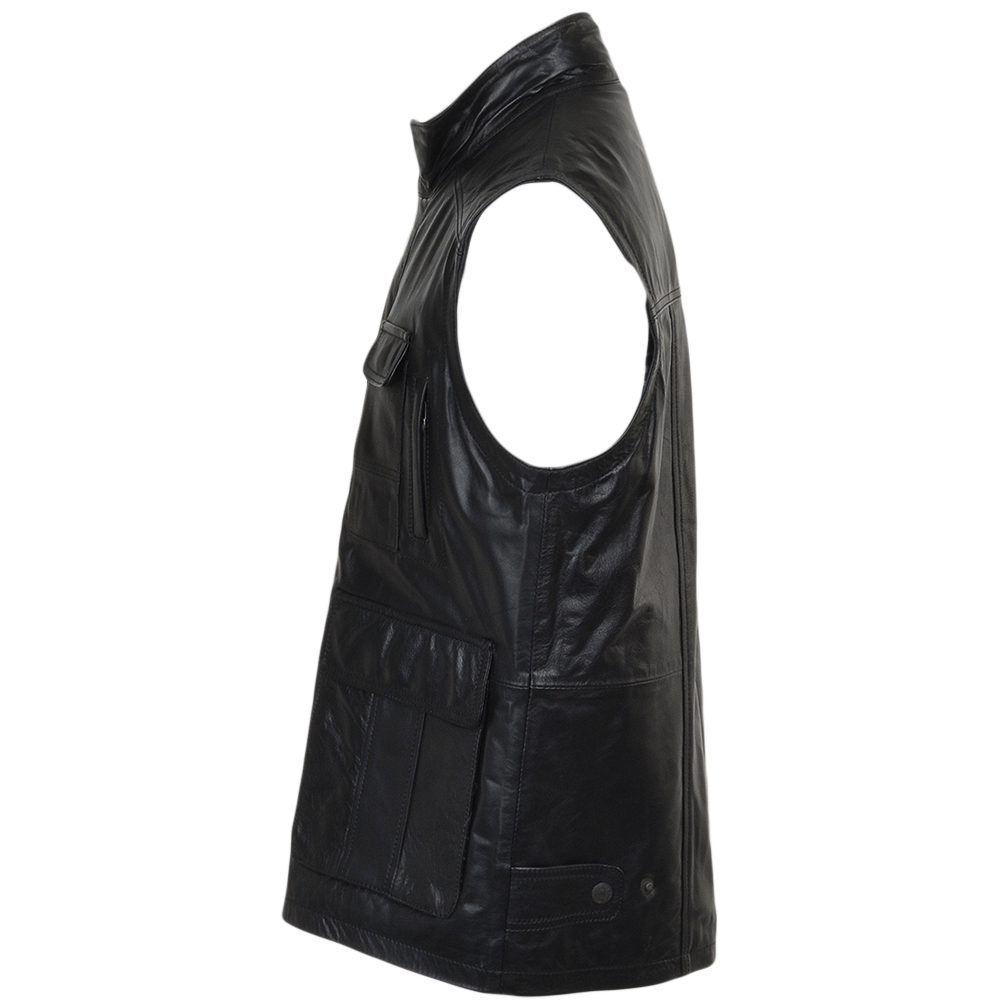 Eight Pocket Leather Gilet black/hide: HUNTER