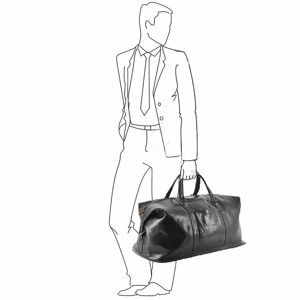 Extra Large Leather Travel Holdall Black/vt: 2081