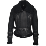 Fitted Sheepskin Aviator Flying Jacket Black/suede: KB-451