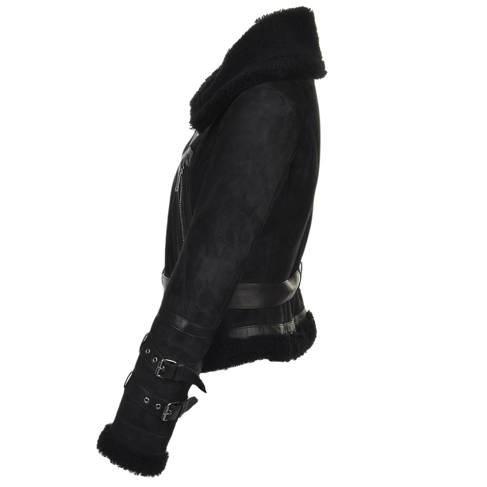 Fitted Sheepskin Aviator Flying Jacket Black/suede: KB-451