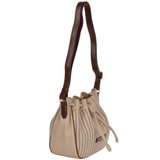 Small Italian Leather and Woven Material Drawstring Bucket Bag Straw Brown : 041417 3T 3B NH