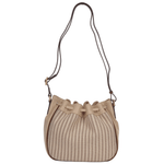 Small Italian Leather and Woven Material Drawstring Bucket Bag Straw Brown : 041417 3T 3B NH