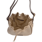 Small Italian Leather and Woven Material Drawstring Bucket Bag Straw Brown : 041417 3T 3B NH