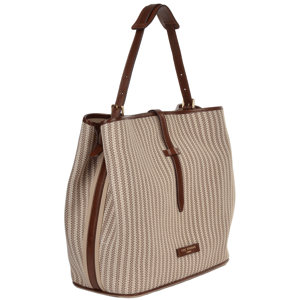 Large Italian Leather And Woven Material Shopper Straw Brown : 041447 3T 3B NH