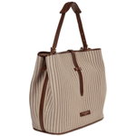 Large Italian Leather And Woven Material Shopper Straw Brown : 041447 3T 3B NH