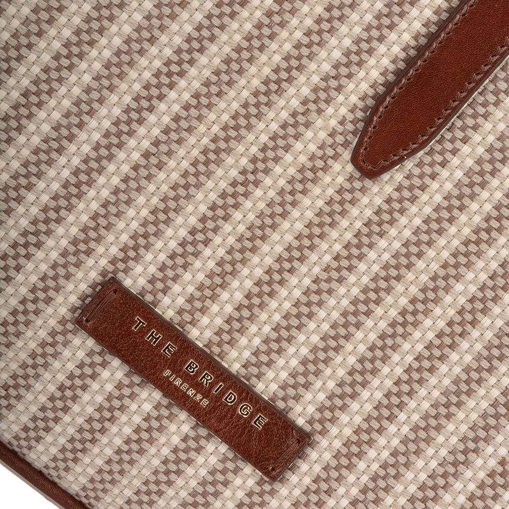 Large Italian Leather And Woven Material Shopper Straw Brown : 041447 3T 3B NH