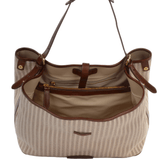 Large Italian Leather And Woven Material Shopper Straw Brown : 041447 3T 3B NH