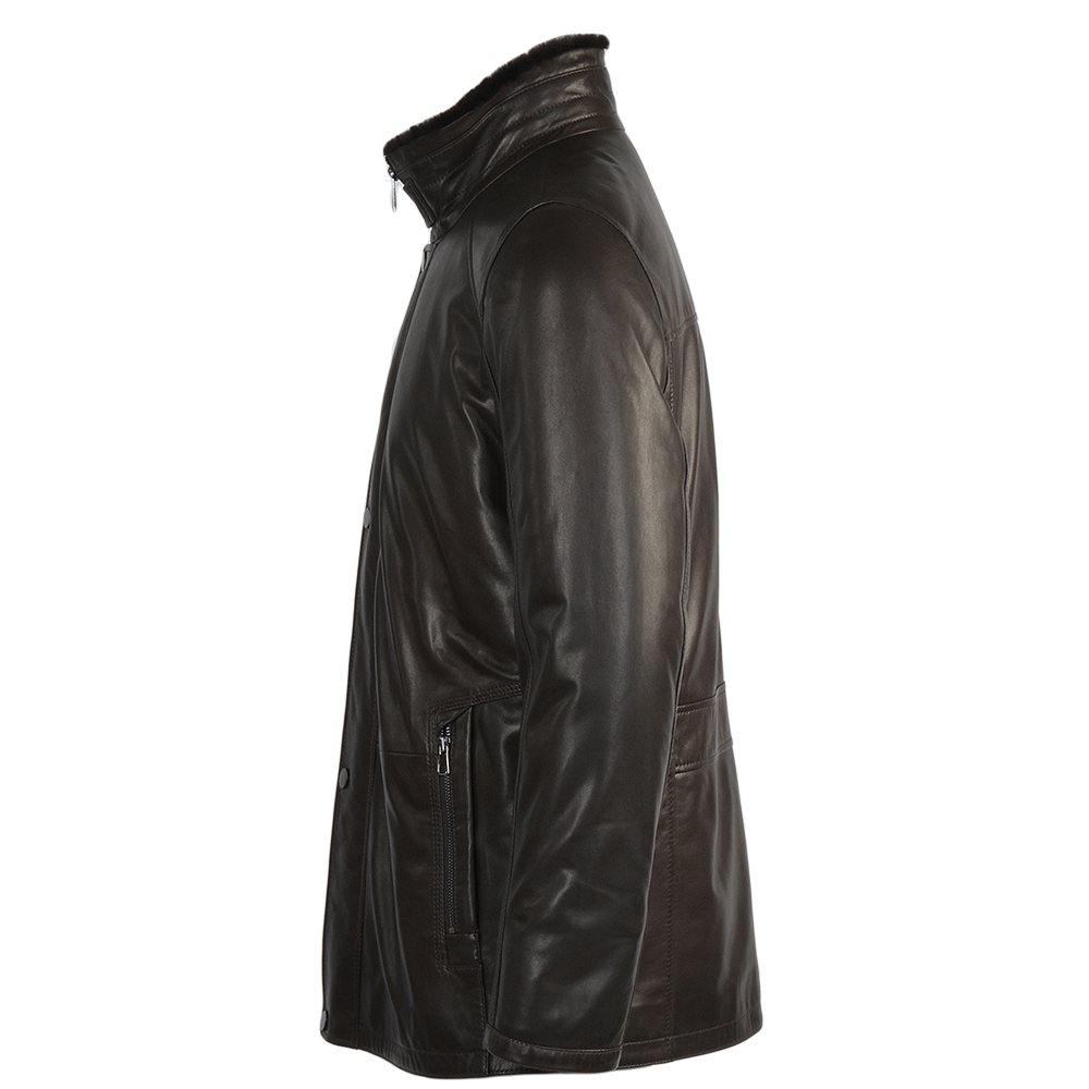 Lambskin Leather and Sheepskin lined Coat Brown: E1529