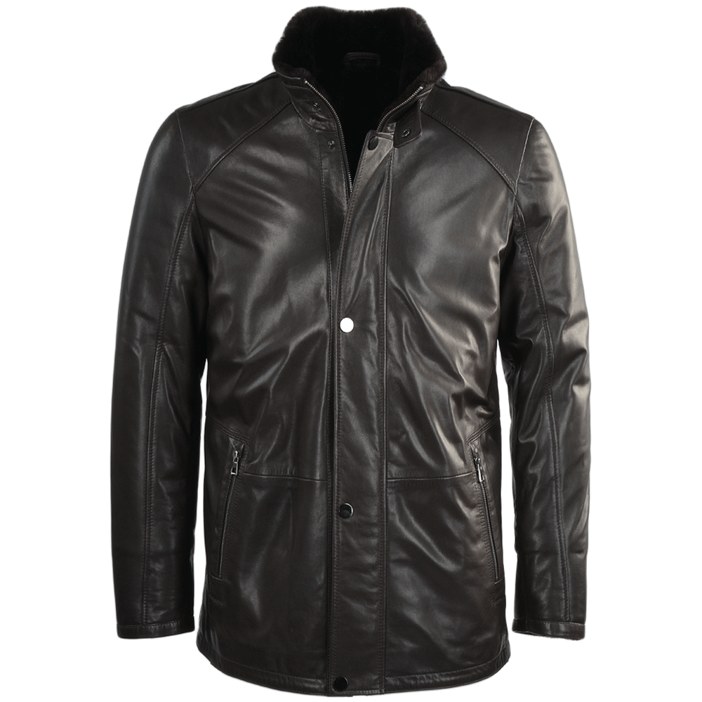 Lambskin Leather and Sheepskin lined Coat Brown: E1529