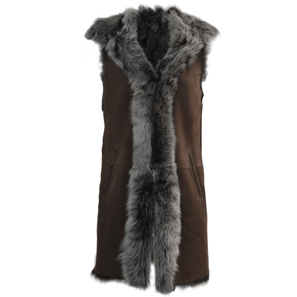 Hooded Long Suede Toscana Gilet Brown: KB-694