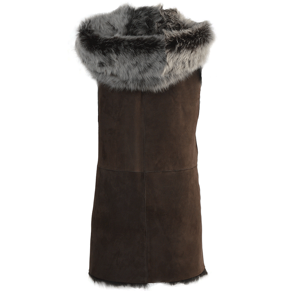 Hooded Long Suede Toscana Gilet Brown: KB-694