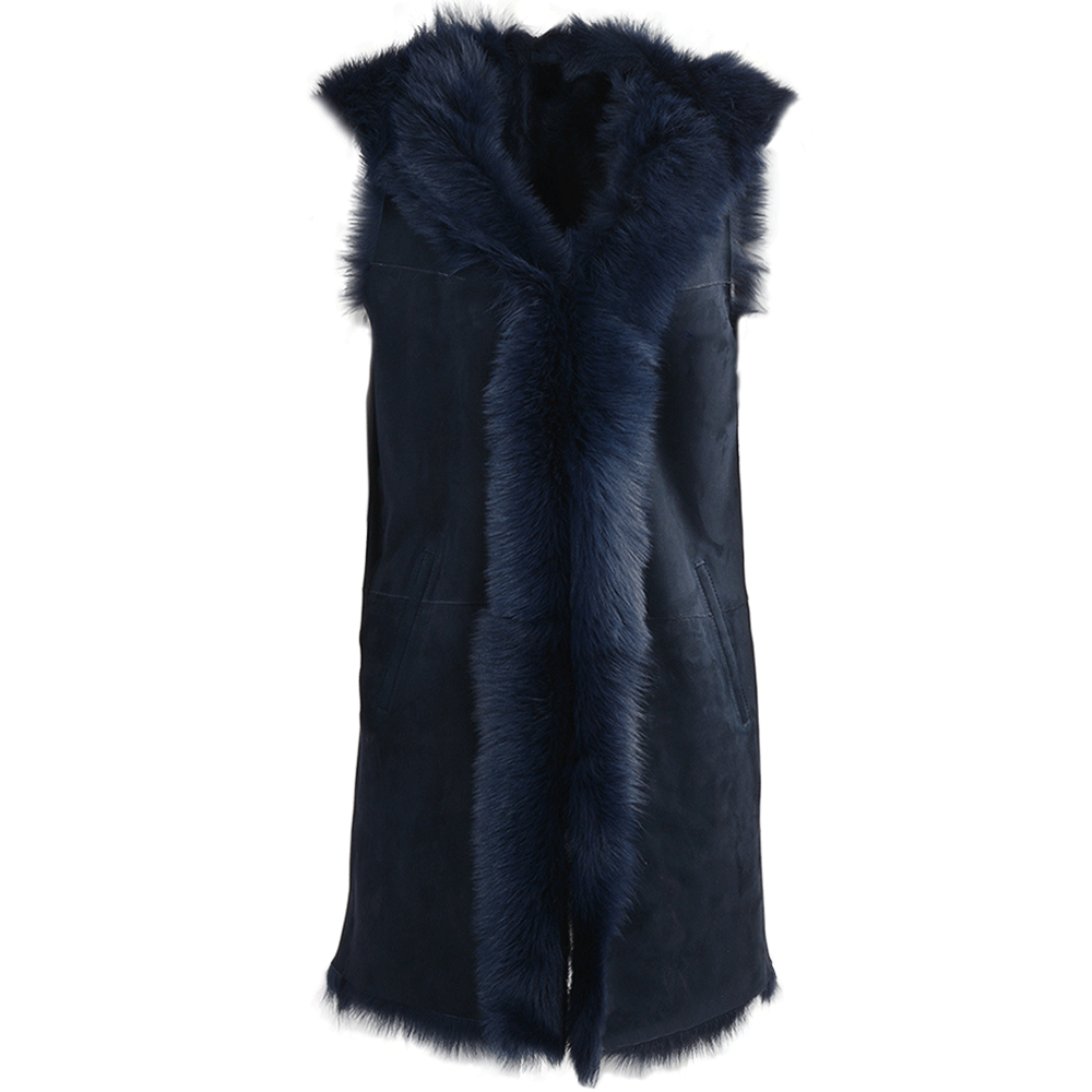 Hooded Long Suede Toscana Gilet Ombre Blue: KB-694