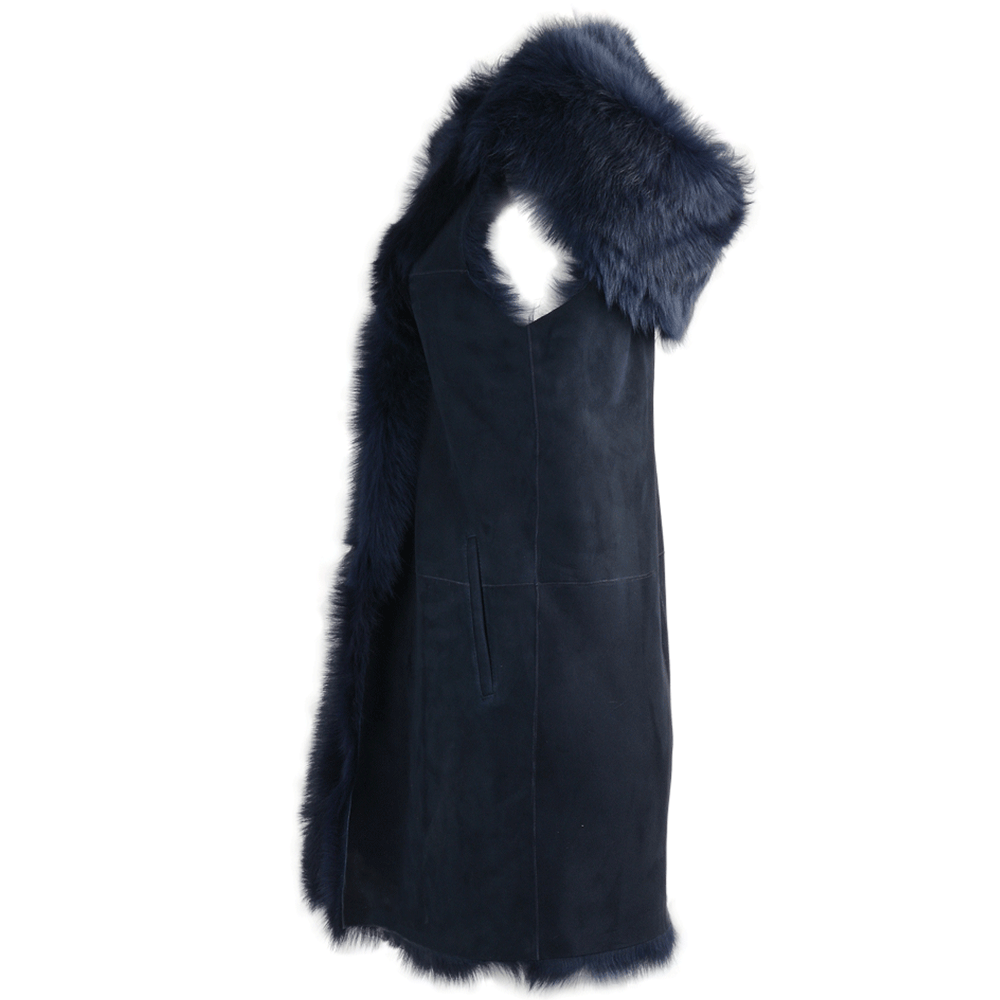 Hooded Long Suede Toscana Gilet Ombre Blue: KB-694