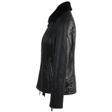 Side Zip Biker Sheepskin Pilot Jacket Black: KB-693