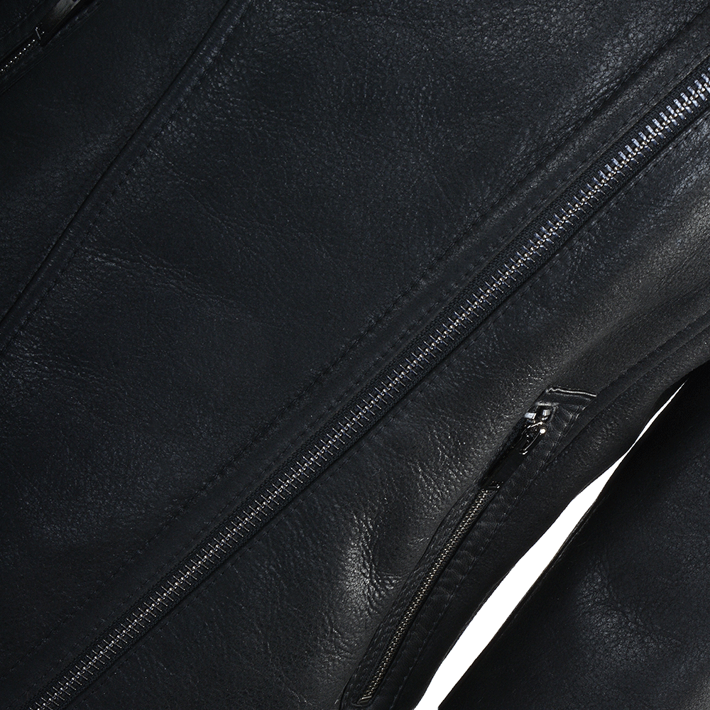 Side Zip Biker Sheepskin Pilot Jacket Black: KB-693