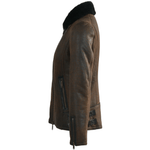 Side Zip Biker Sheepskin Pilot Jacket Taba Crack/blk: KB-693