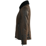Side Zip Biker Sheepskin Pilot Jacket Taba Crack/blk: KB-693