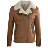 Side Zip Biker Sheepskin Pilot Jacket Whiskey/cream: KB-693