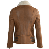 Side Zip Biker Sheepskin Pilot Jacket Whiskey/cream: KB-693