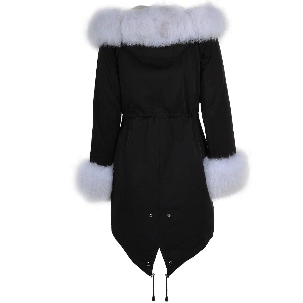 Hooded Toscana Tipped Fur Parka With Detachable Fur Trim Lining Black/white: 9702 F