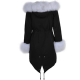 Hooded Toscana Tipped Fur Parka With Detachable Fur Trim Lining Black/white: 9702 F